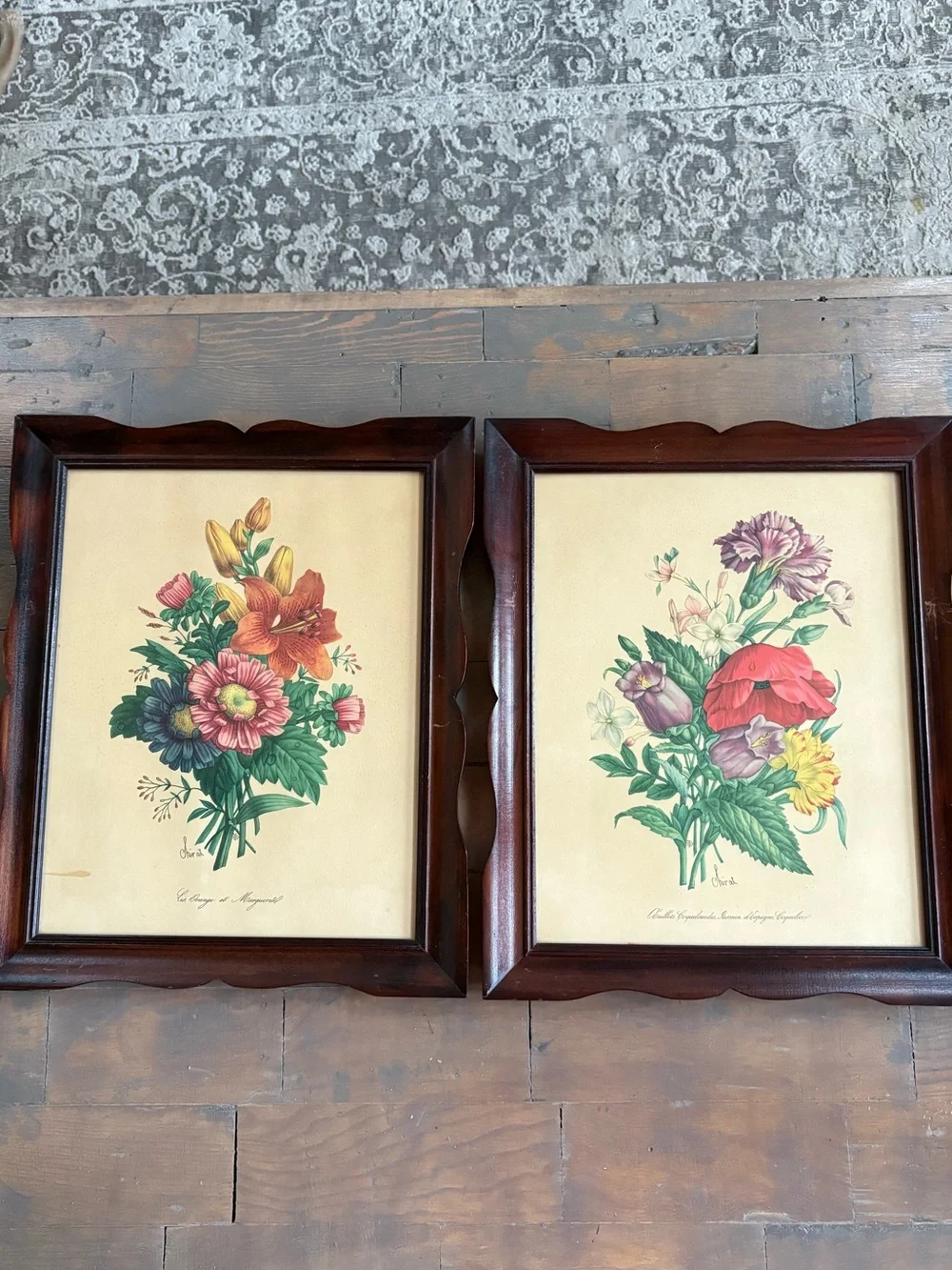 pair of vintage botanical lithograph art prints originally 1940’s